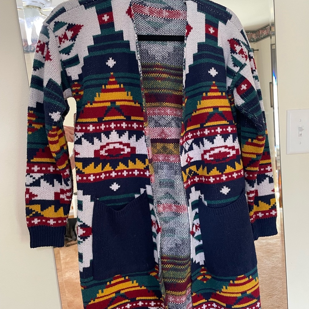 Colorful southwest pattern Knit Cardigan with Front Pockets